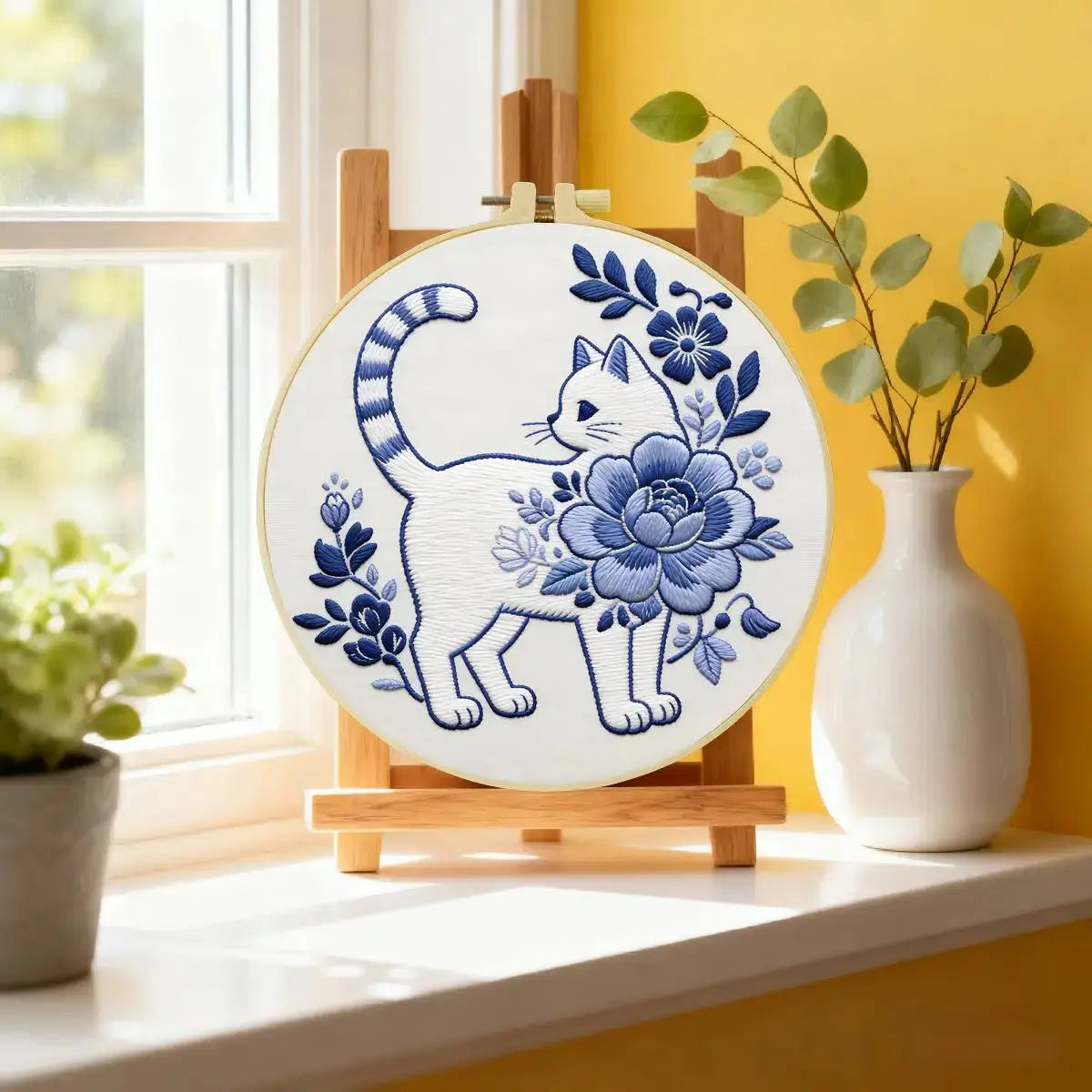 Blue Blossom Cat Embroidery Kit Kits For Stitchers