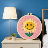 Smiley Sunflower Punch Needle Wall Art – Handmade Embroidery Hoop Decor for Nursery & Cozy Rooms Kits For Stitchers