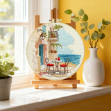 Mediterranean Seaside Café Embroidery Kit – Coastal European Street DIY Needlepoint Hoop Art Relaxing Vacation Decor Craft Gift Kits For Stitchers