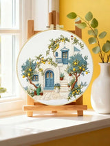 Mediterranean Lemon House Embroidery Kit – DIY Coastal Cottage Hoop Art for Beginners & Craft Lovers