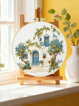 Mediterranean Lemon House Embroidery Kit – DIY Coastal Cottage Hoop Art for Beginners & Craft Lovers Kits For Stitchers