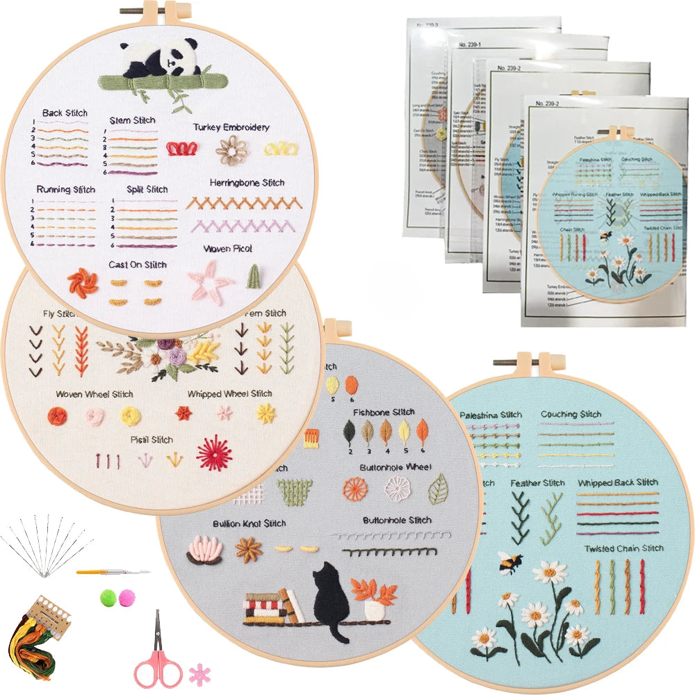 3/4pcs Beginner Embroidery Starter Kit Kits For Stitchers