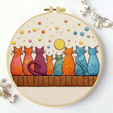 Moonlit Cat Gathering Embroidery Kit 🐈🌙✨ Kits For Stitchers