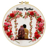 Happy Together Embroidery Kit for Beginners – DIY Romantic Couple Hand Embroidery Hoop Set