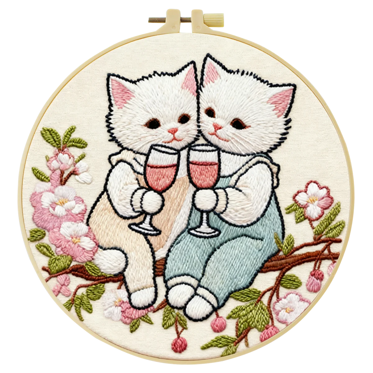Cute Couple Cats Embroidery Starter Kit – DIY Romantic Animal Sewing Art Set for Beginners