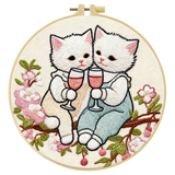 Cute Couple Cats Embroidery Starter Kit – DIY Romantic Animal Sewing Art Set for Beginners