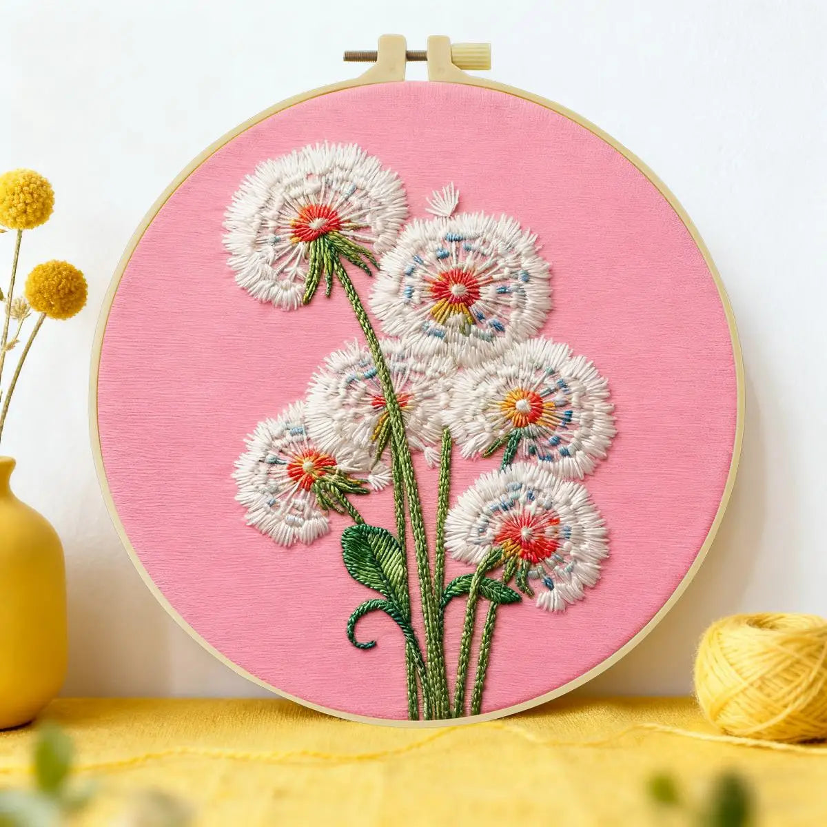Dandelion Flower Embroidery Kit – DIY Botanical Hoop Art for Beginners & Nature Lovers