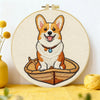 Cute Corgi Embroidery Kit – Adorable Puppy in Basket DIY Hand Stitch Craft Set with Hoop & Color Threads 🧵🐶