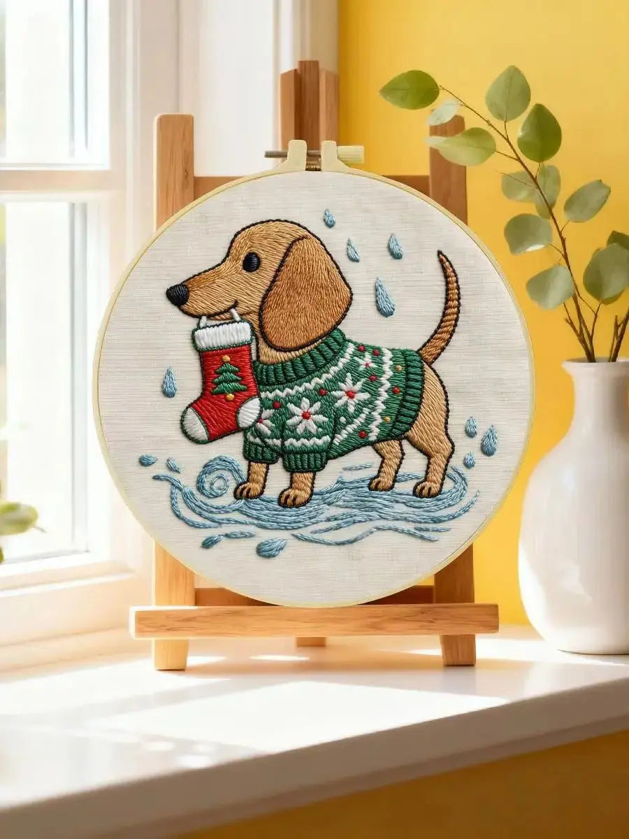 Christmas Dachshund Embroidery Kit Kits For Stitchers