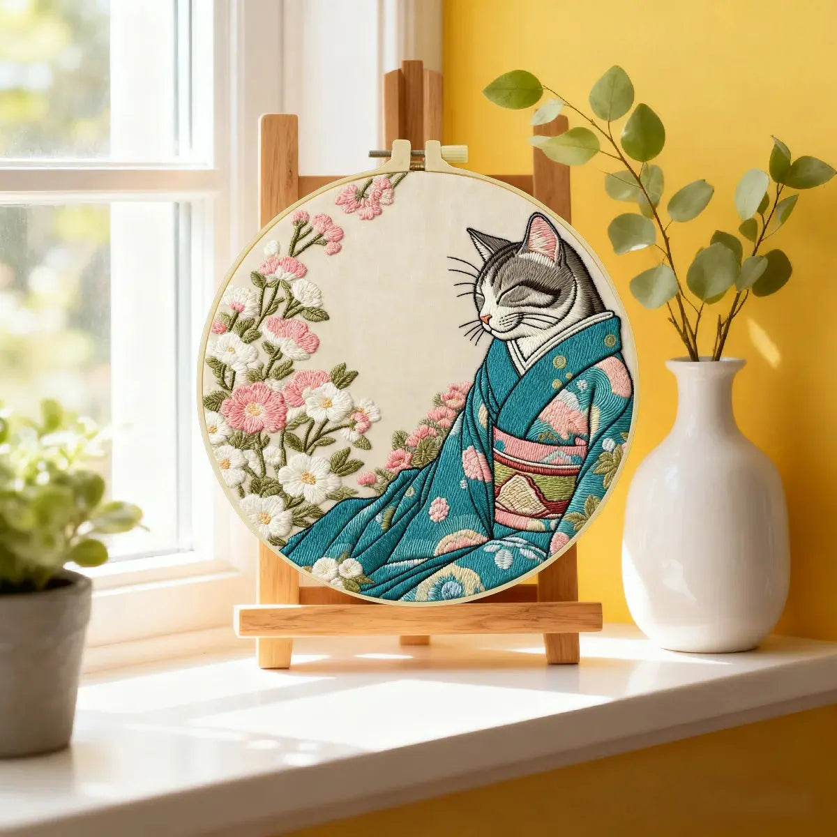 Kimono Cat Hand Embroidery Kit The Stichers Heavane