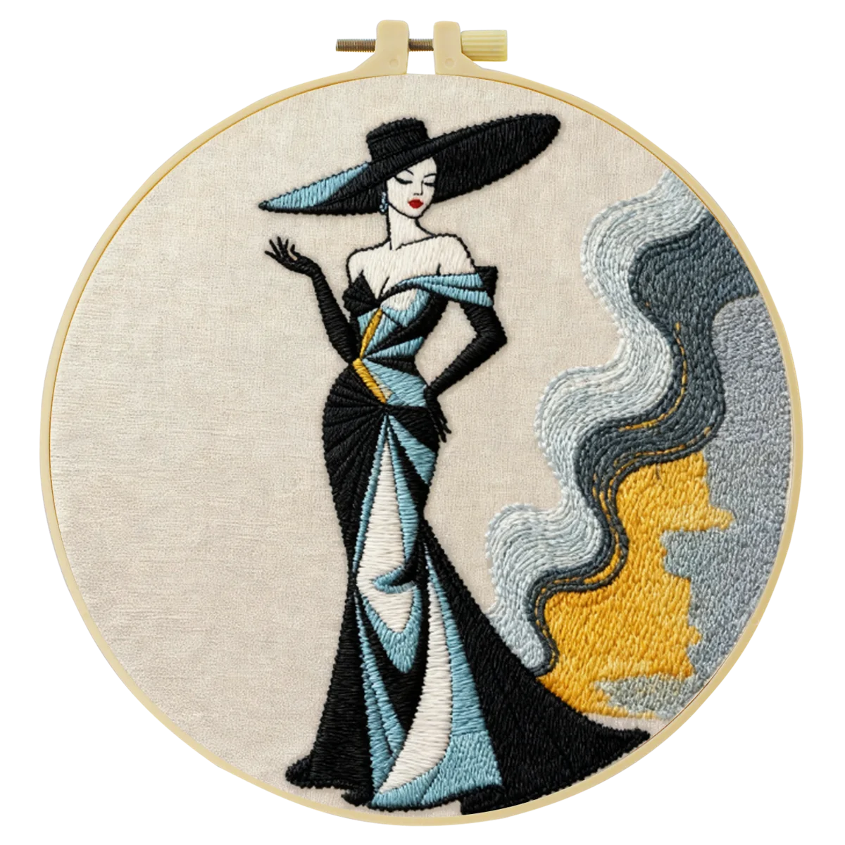 Handmade Elegant Lady Embroidery Hoop Wall Art – Vintage Fashion Portrait Decor