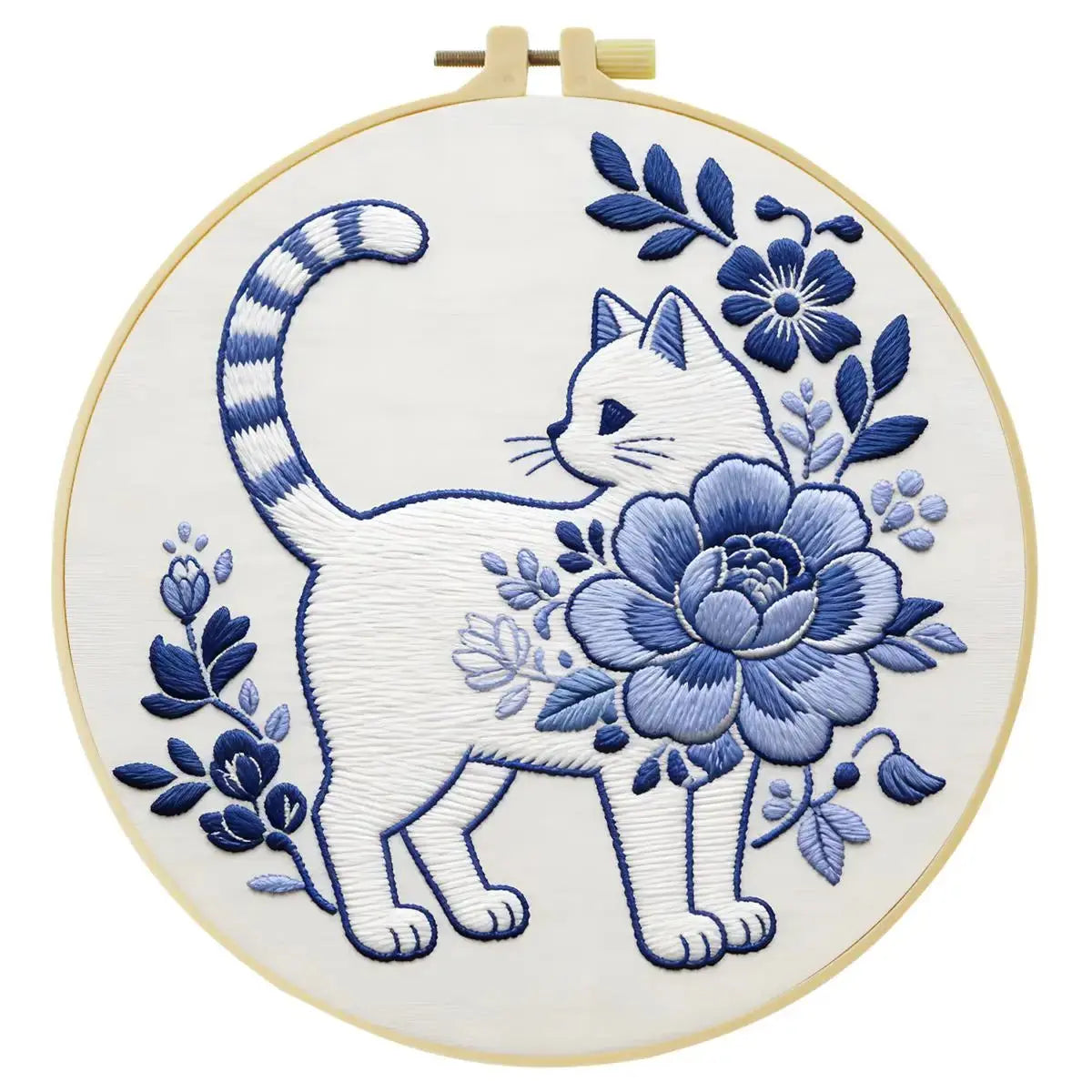 Blue Blossom Cat Embroidery Kit Kits For Stitchers
