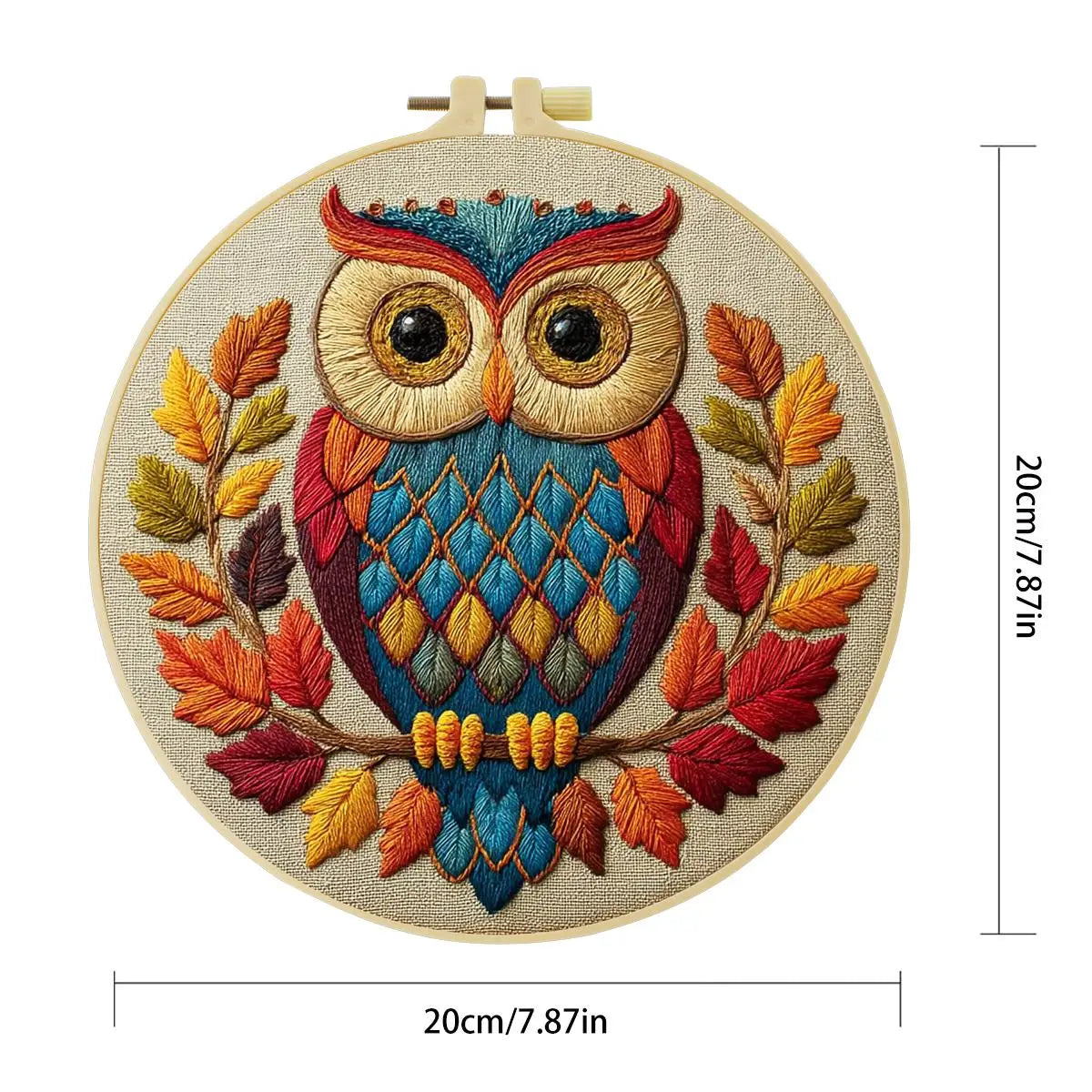 Colorful Autumn Owl Embroidery Kit – Woodland DIY Hand Embroidery Hoop Art Set