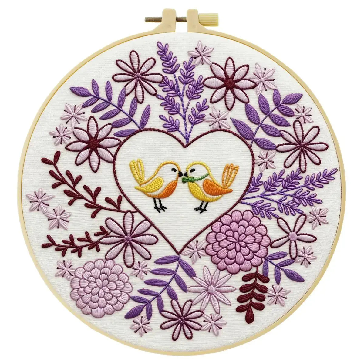 Lovebirds Heart Embroidery Kit – Romantic Floral DIY Hand Embroidery Hoop Art Set Kits For Stitchers