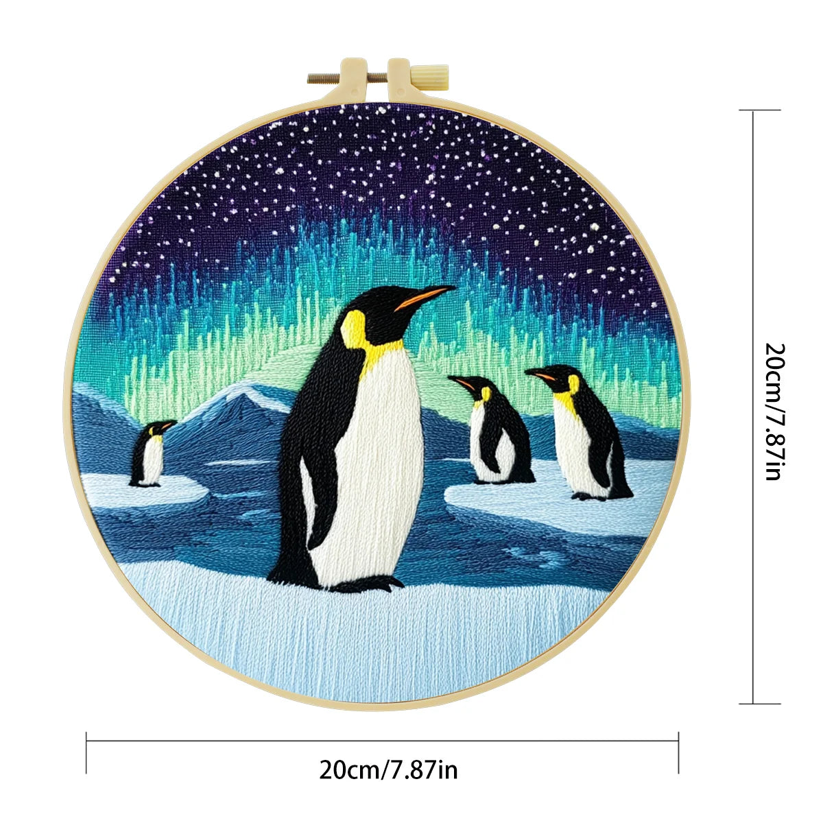 Penguin Aurora Embroidery Kit – Northern Lights Antarctic Scene Needlepoint Pattern with Penguins & Starry Winter Sky