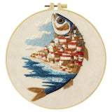 Coastal Village Fish Embroidery Kit Kits For Stitchers