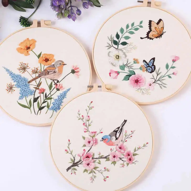 Bird & Butterfly Hand Embroidery Kit The Stichers Heavane