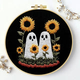 Cute Ghosts with Sunflowers Embroidery Starter Kit – DIY Halloween Sewing Art Set for Beginners
