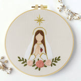 Minimalist Virgin Mary Embroidery Kit – Sacred Heart Christian Needlepoint Pattern with Floral Religious Wall Art Decor