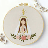 Minimalist Virgin Mary Embroidery Kit – Sacred Heart Christian Needlepoint Pattern with Floral Religious Wall Art Decor Kits For Stitchers