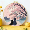 Cherry Blossom Moonlight Embroidery Kit – Peaceful Boy & Dog DIY Hand Embroidery Hoop Art Set Kits For Stitchers