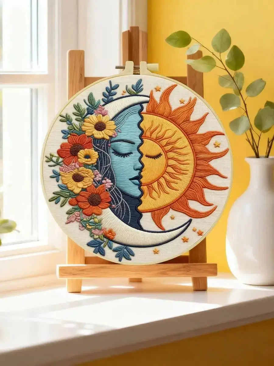 Celestial Sun & Moon Embroidery Kit 🌞🌙🌼 Kits For Stitchers