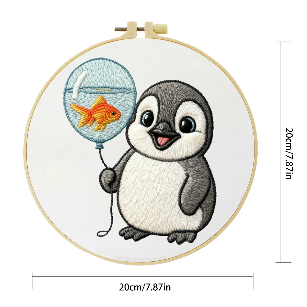 Handmade Baby Penguin Embroidery Hoop Wall Art – Cute Nursery Animal Balloon Decor