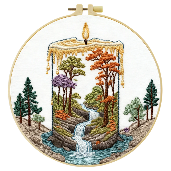 Waterfall Landscape Embroidery DIY Kit – Nature Scene Beginner Stitching Kit with Hoop, Pattern & Threads