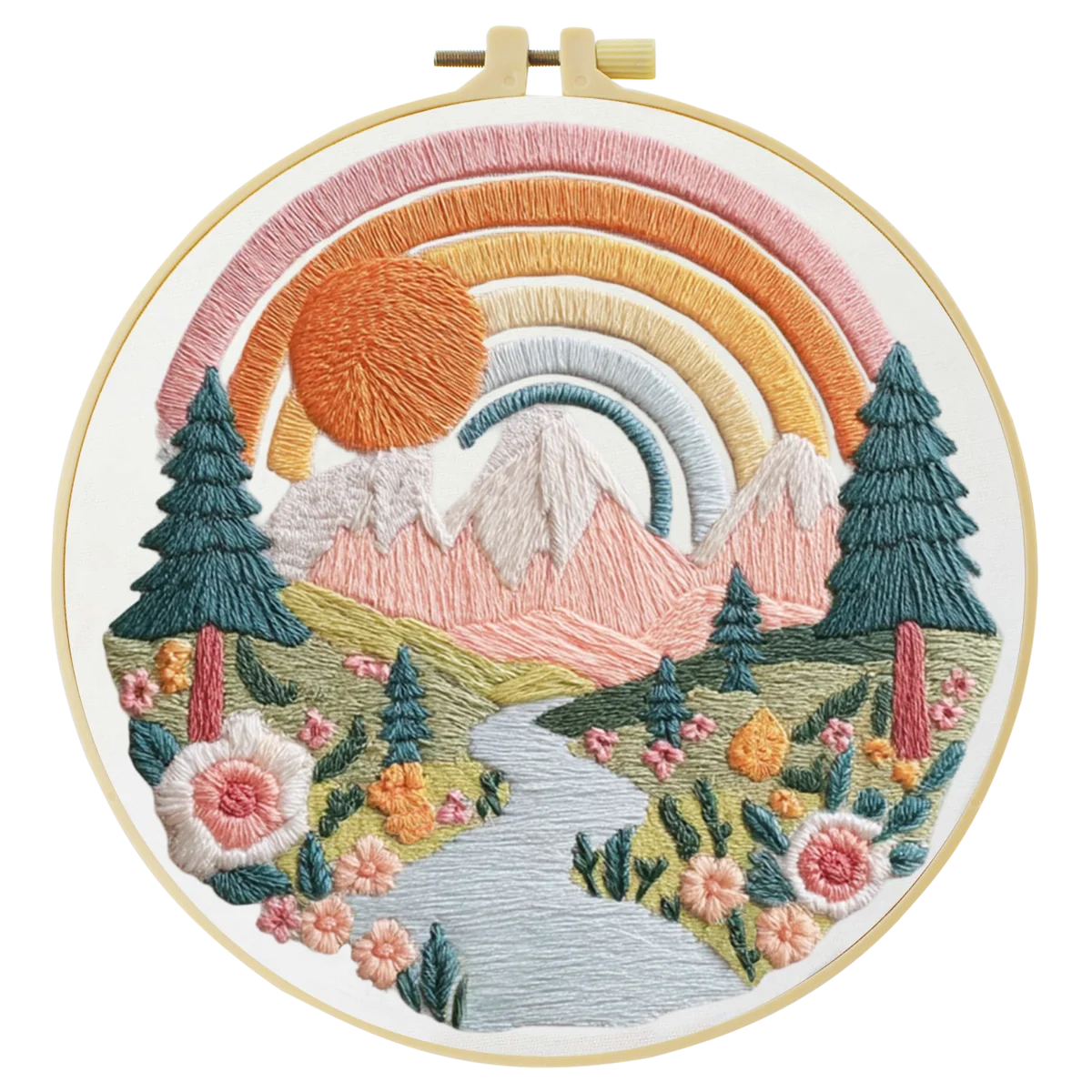 Lavender Field Embroidery DIY Kit – Beginner Floral Stitching Kit with Hoop & Pattern