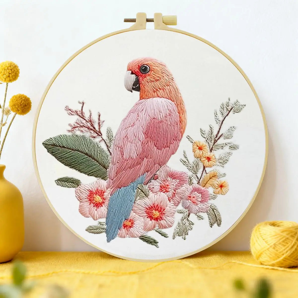 Pink Parrot Embroidery Kit