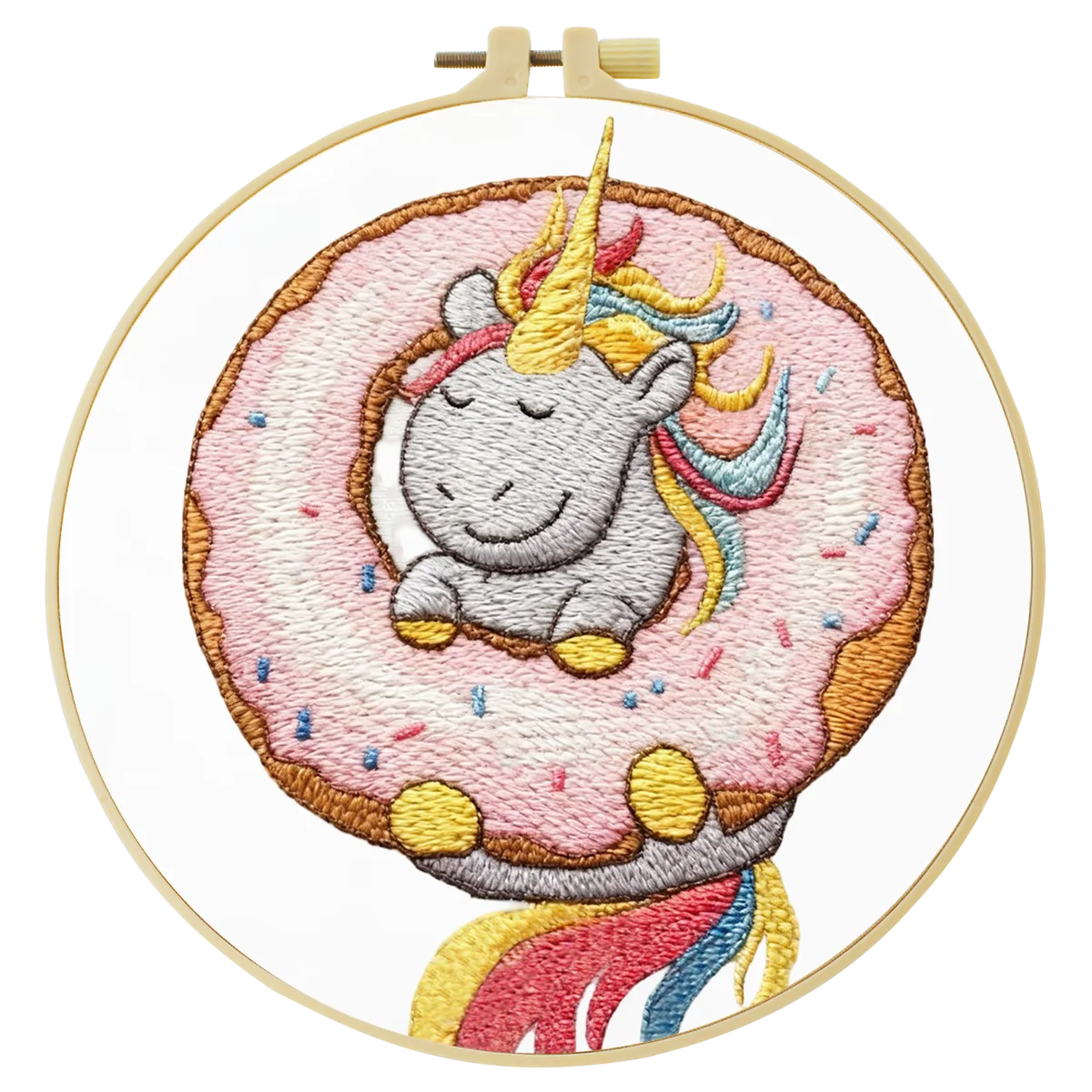 Unicorn Donut Embroidery DIY Kit – Cute Kawaii Beginner Stitching Kit with Hoop, Pattern & Threads