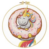 Unicorn Donut Embroidery DIY Kit – Cute Kawaii Beginner Stitching Kit with Hoop, Pattern & Threads