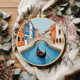 Venice Canal Embroidery Kit for Adults – Romantic Gondola Cityscape DIY Hand Embroidery Hoop Art Travel Lover Gift Kits For Stitchers