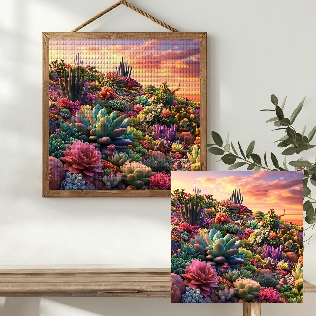 Vibrant Desert Succulent Garden Cross Stitch Kit 🌵🌸🌅✨