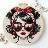 Retro Fashion Girl Embroidery Kit – DIY Modern Woman Hand Embroidery Hoop Art Set