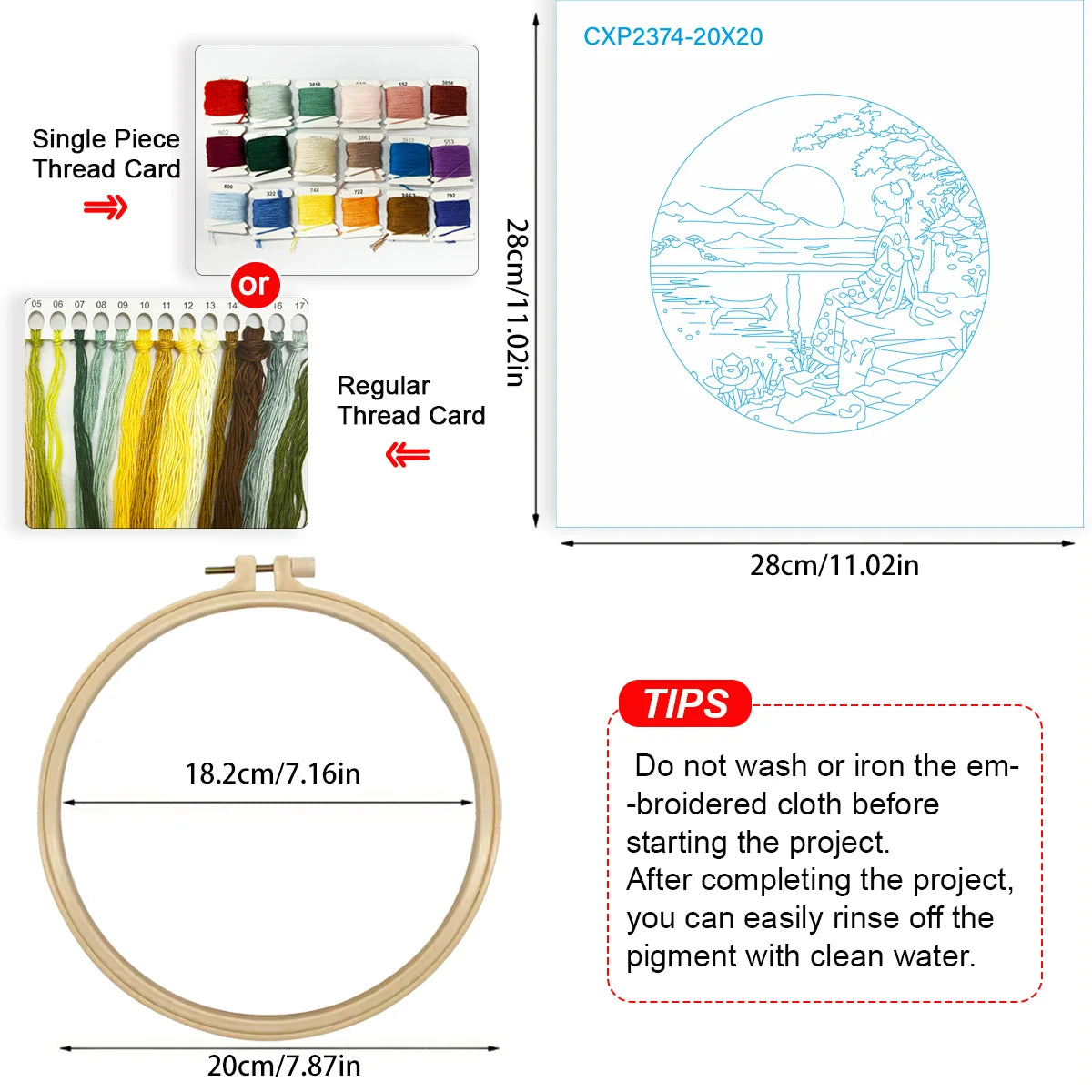 Japanese Sunset Landscape Embroidery Starter Kit – DIY Scenic Kimono Sewing Art Set for Beginners