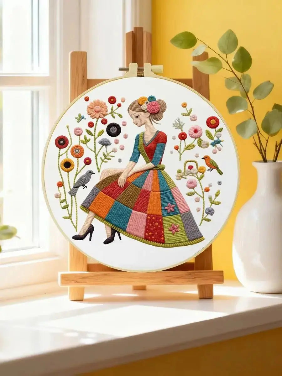 Patchwork Dress Girl Embroidery Kit Kits For Stitchers