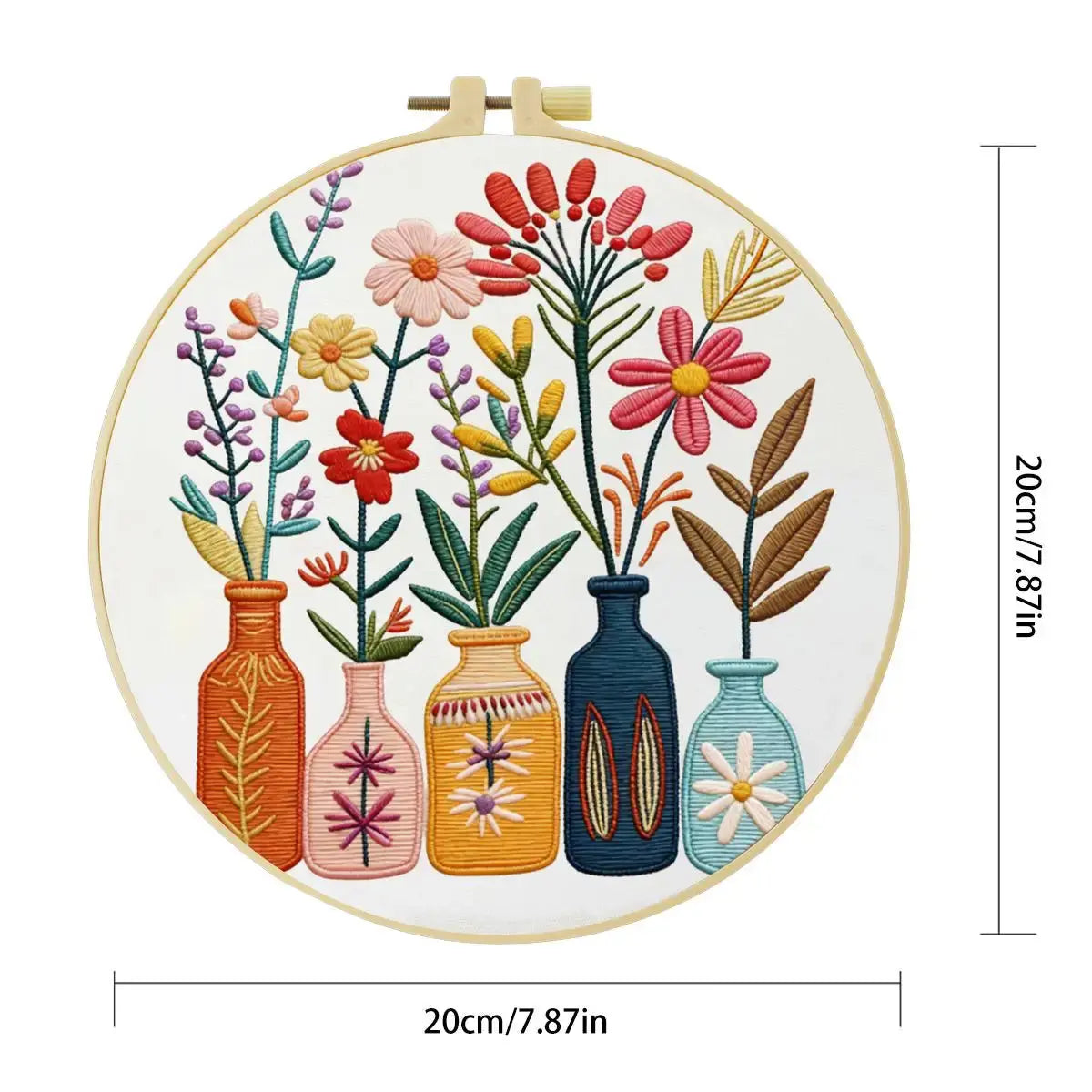 Floral Vase Embroidery Kit for Beginners – DIY Modern Flower Hand Embroidery Hoop Set Kits For Stitchers