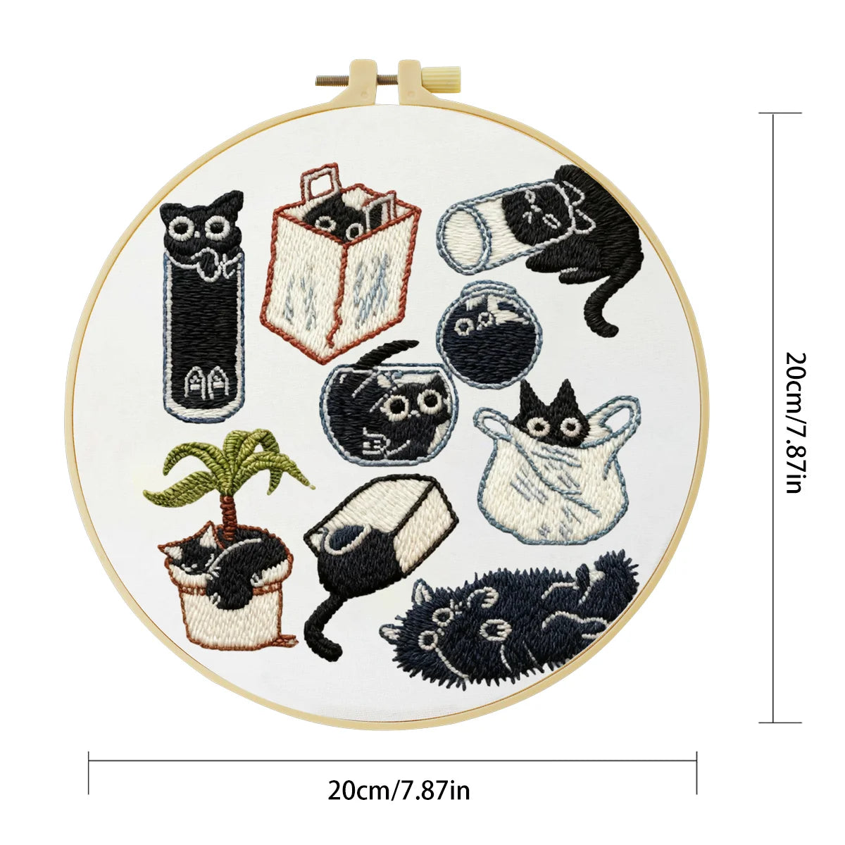 Black Cat Embroidery DIY Kit – Cute Cartoon Beginner Stitching Kit with Hoop, Pattern & Threads