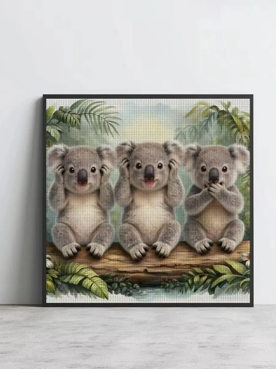 See No Evil, Hear No Evil, Speak No Evil Koalas Cross Stitch Kit 🐨🌿💚✨