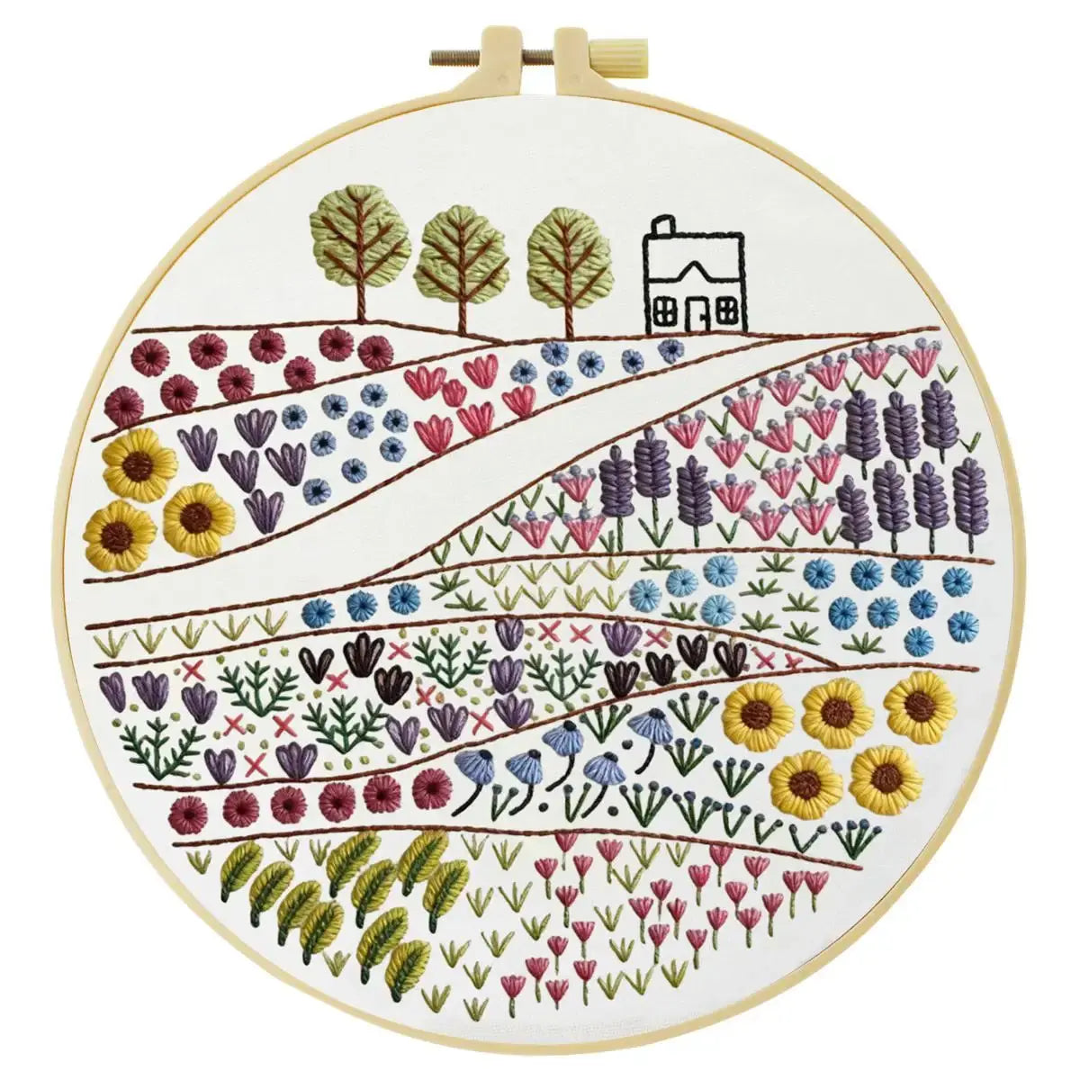 Wildflower Meadow Embroidery Kit – Countryside Floral DIY Hand Embroidery Hoop Art Set Kits For Stitchers