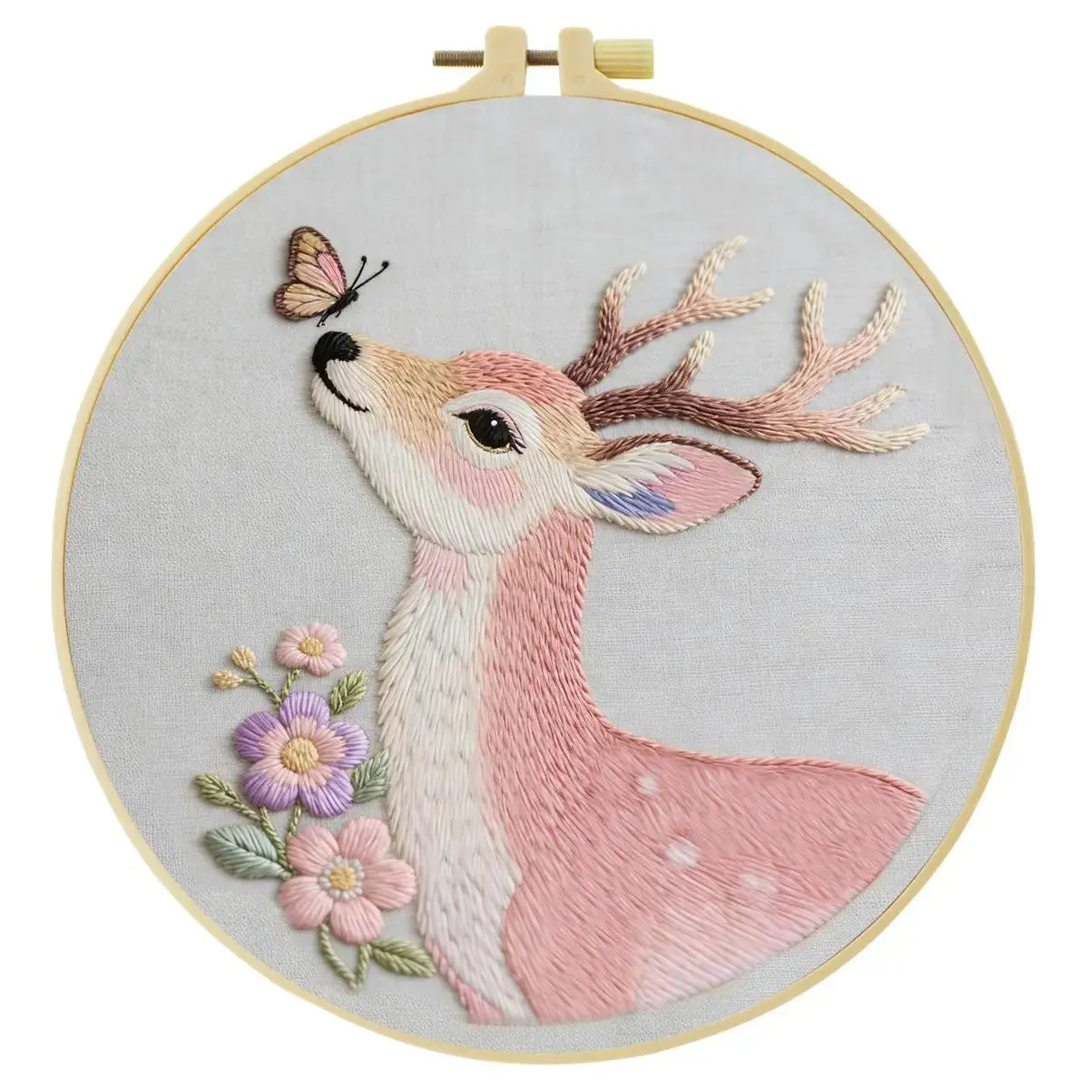 Pink Deer & Butterfly Embroidery Kit Kits For Stitchers
