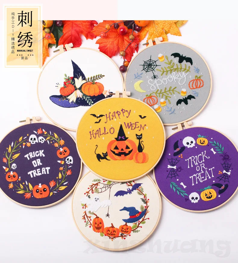 Cute Halloween Embroidery Kit Collection – 6 Designs