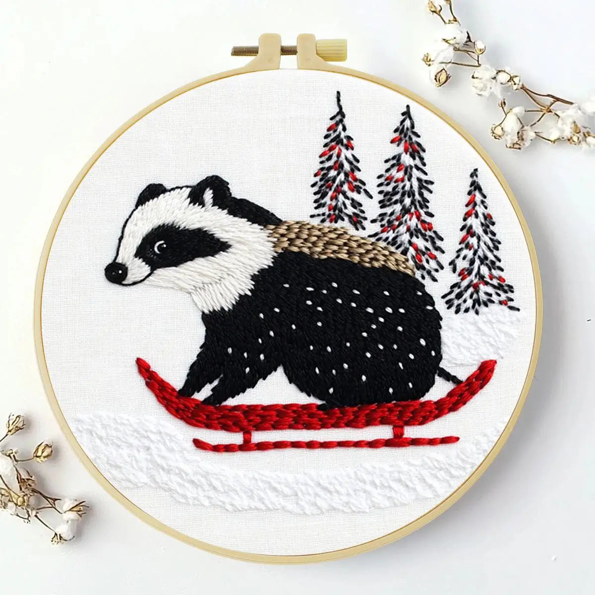 Badgers in the Snow Embroidery Starter Kit