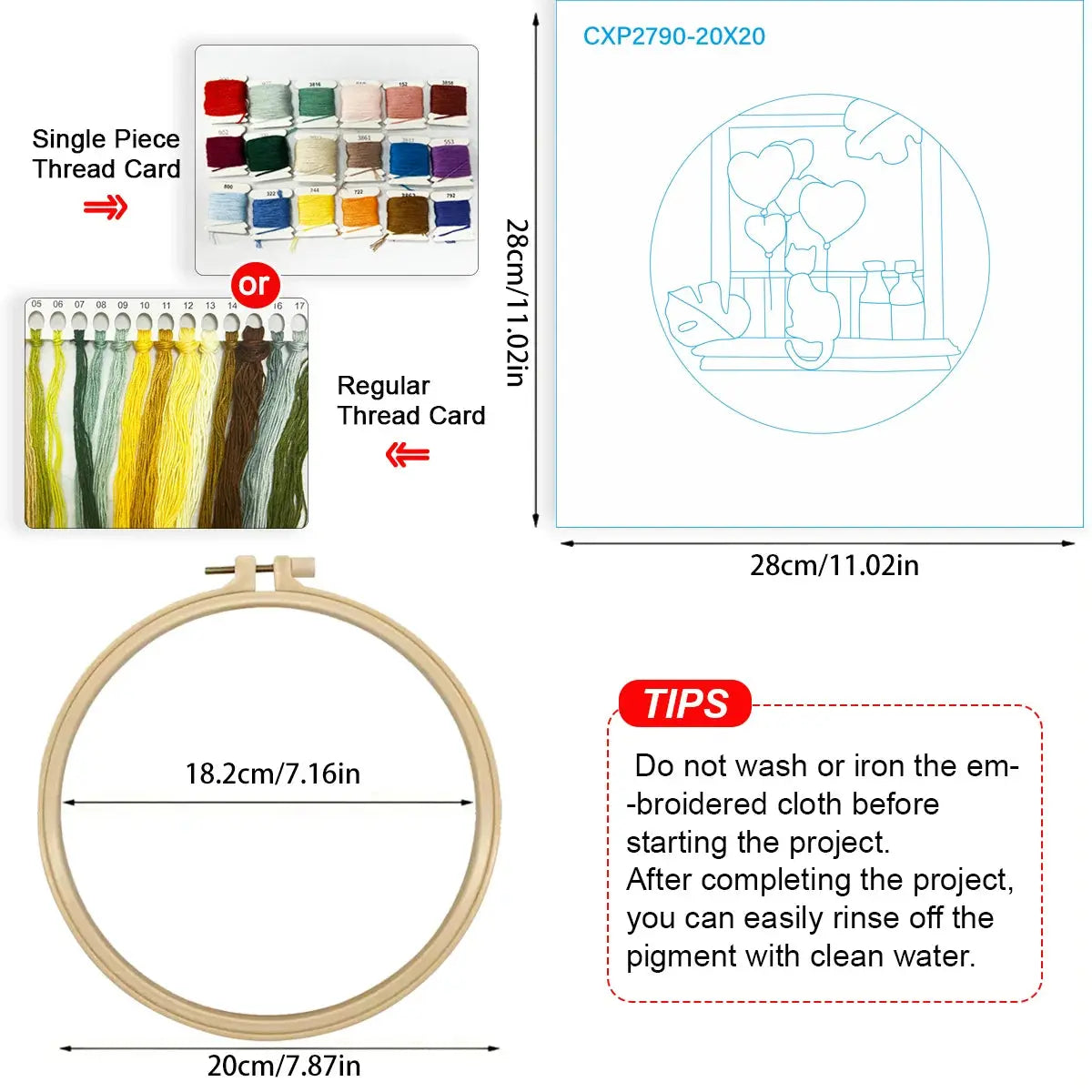 Black Cat & Heart Balloons Window Embroidery DIY Kit – Cute Home Decor Hand Stitching Craft with Hoop & Threads The Stichers Heavane