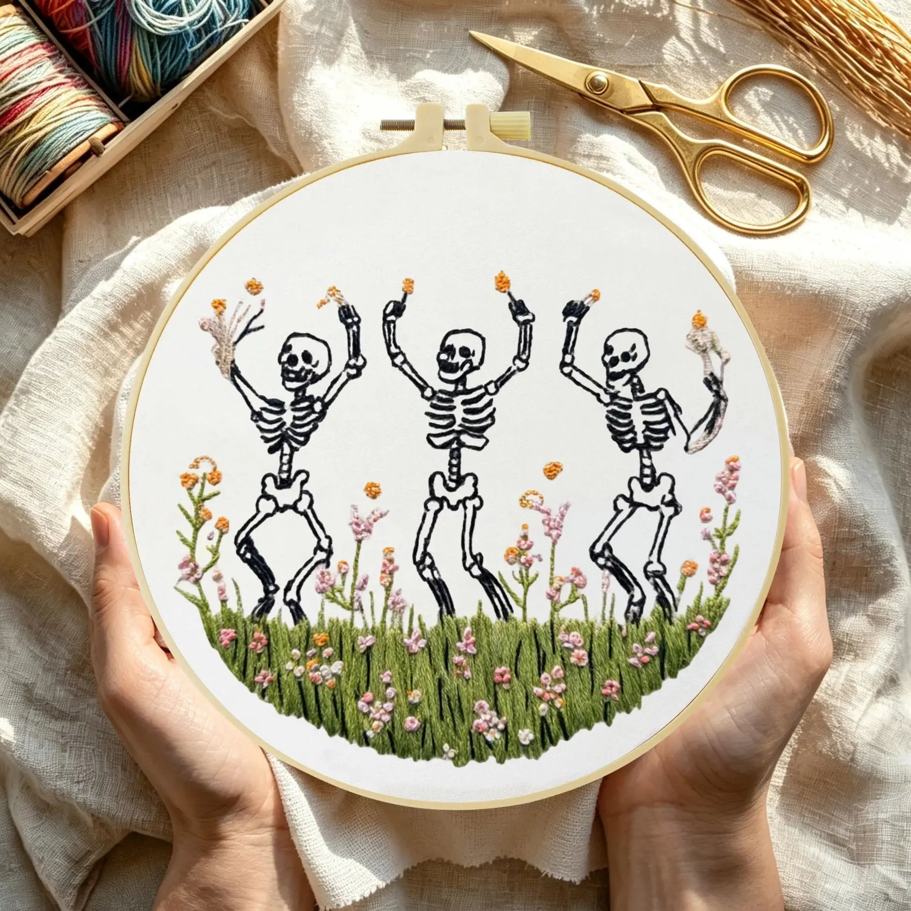 Dancing Skeletons Embroidery Kit Kits For Stitchers