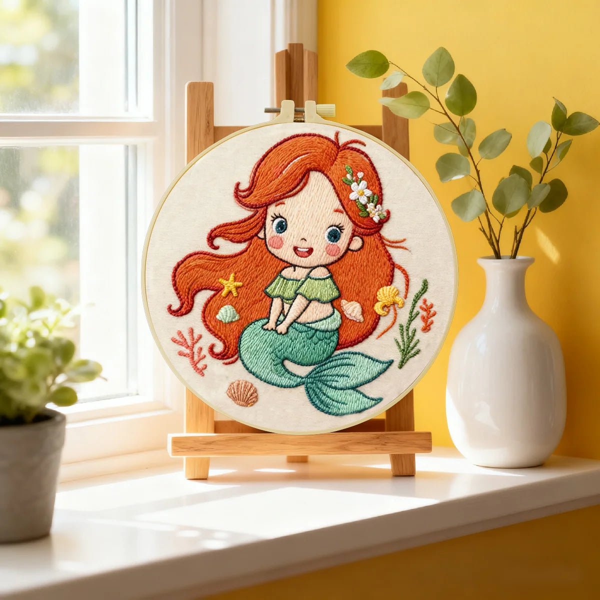 Cute Mermaid Girl Embroidery Starter Kit DIY – Beginner Cartoon Ocean Hand Embroidery Kit