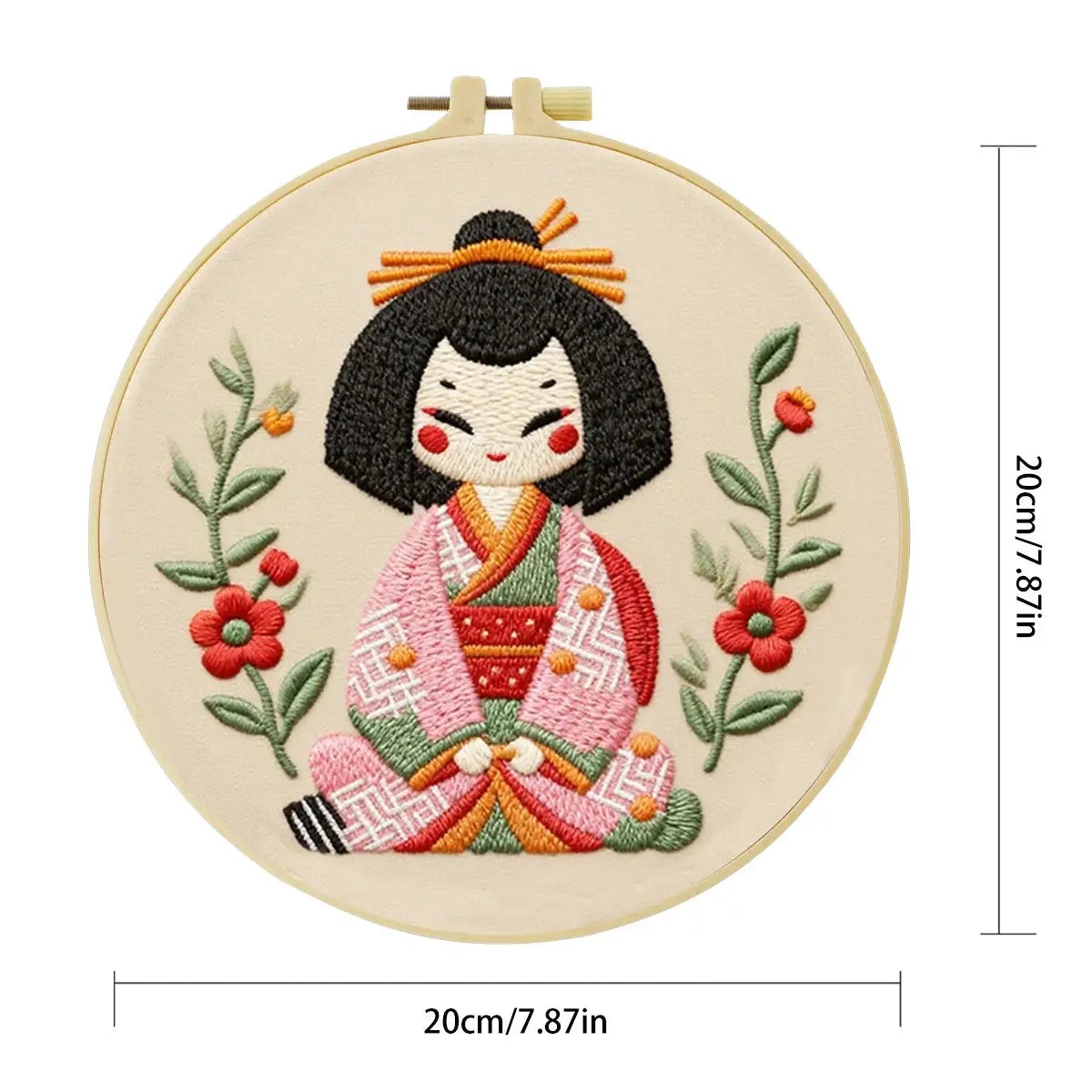 Cute Japanese Doll Embroidery Starter Kit DIY – Beginner Kawaii Hand Embroidery Kit with Floral Design Kits For Stitchers