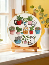 Cute Cats & Plants Embroidery Kit for Beginners – DIY Kawaii Hand Embroidery Hoop Set