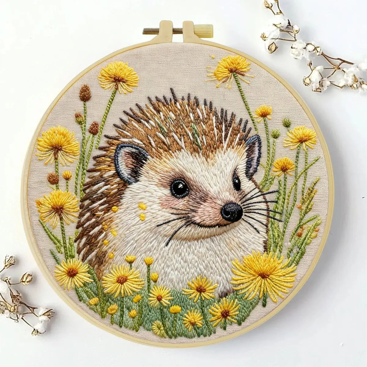 Cute Hedgehog Embroidery Kit – Woodland Animal DIY Hand Embroidery Hoop Art Set